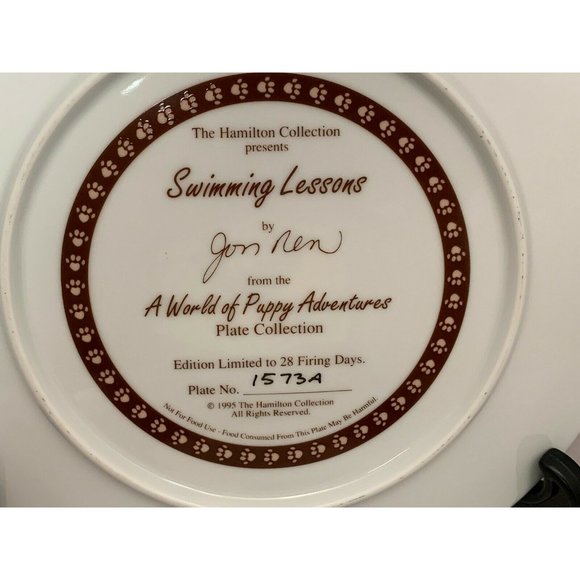 1995 Swimming Lessons Plate - Jon Nen - A World of Puppy Adventures Collection - Picture 5 of 7